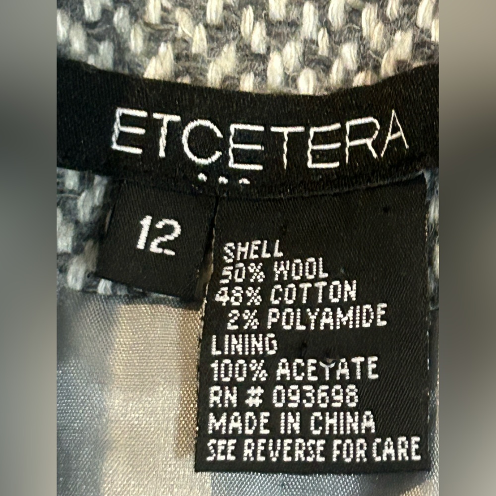 Etcetera Women’s Herringbone Pattern Tweed Blazer Jacket Wool Cotton Size 12 - Picture 10 of 11